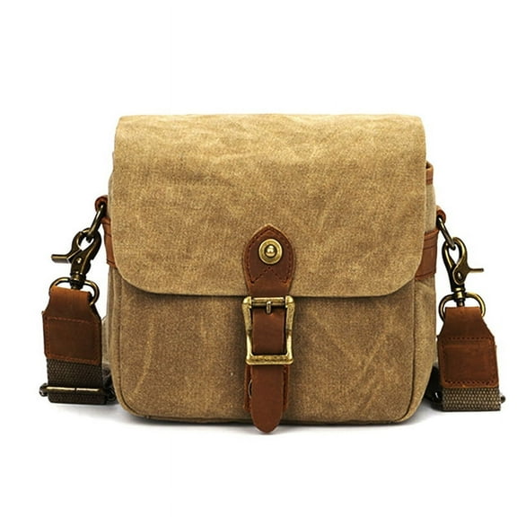 Canvas SLR Camera Bag Mini Single Messenger Bags Waterproof Wear- Shoulder Photography Backpacks Khaki
