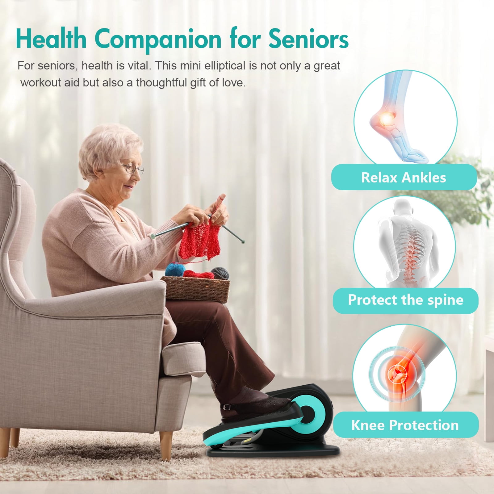 ALSO GO Under Desk Elliptical, Electric Leg Exerciser While Sitting for Seniors, Fully Assembled Motorized Ellipse Leg Exerciser, Seated Mini Elliptical with 12 Adjustable Speed Levels