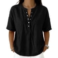 thumbnail image 2 of Maplenight Henley Shirts for Women Cotton Short Sleeve Blouses Button Relaxed Fit Casual Vacation Wear Summer Tops, 2 of 5