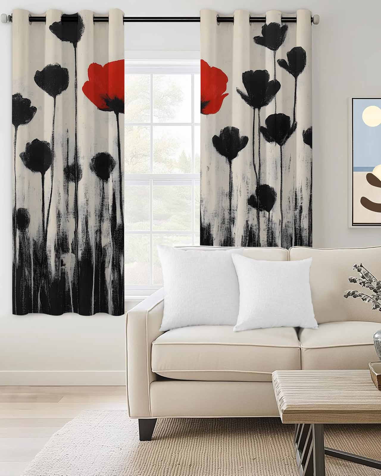 Red Floral Blackout Curtains 84 Inch Length Country Oil Painting Red Black Flower Linen Texture Vintage Thermal Insulated Window Curtain Window Drapes 2 Panels for Bedroom Living Room 42"Wx84"L