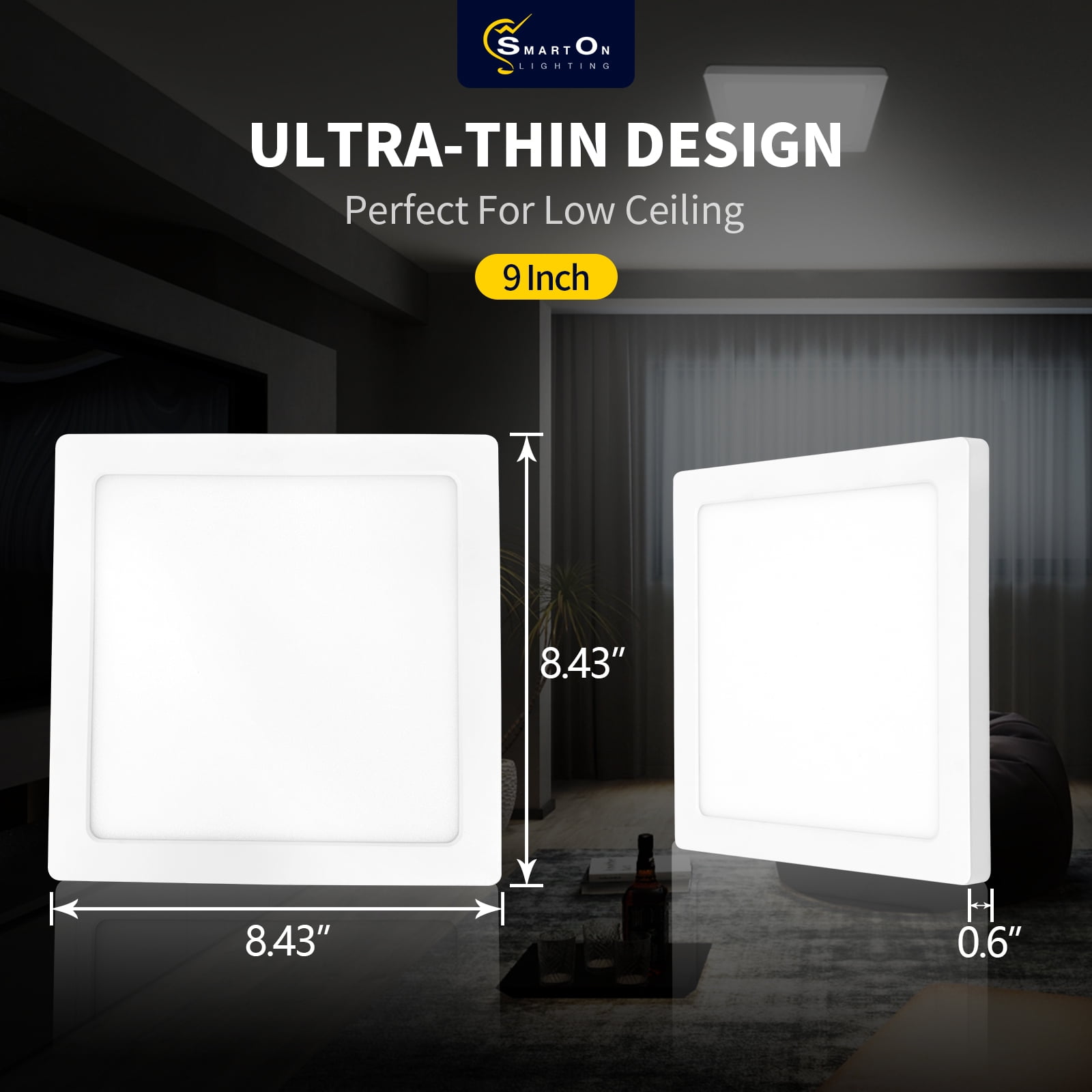 9 Inch LED Square Slim Flush Mount Ceiling Light, 3000k/4000k/5000k, 18W, 1260LM, Dimmable, Damp Location for Bedroom, Kitchen, Office,Closet,Laundry Room (1, 9 inch)