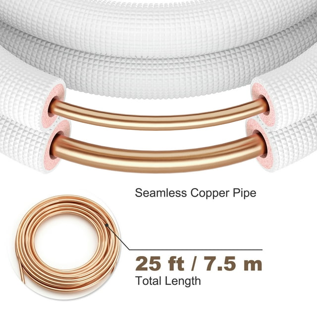Set de Línea de cobre VEVOR 25ft 3/8' & 1/4' OD Cobre Tubos para Mini Split Aire Acondicionado Blanco