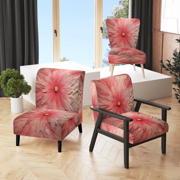 Designart "Vintage Ethereal Pink Retro Flower II" Upholstered Modern Midcentury Accent Chair and Modern & Contemporary Arm Chair - Multiple Color & Pattern