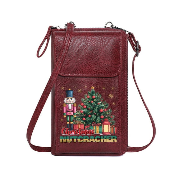 OIDERY Personalized Small Bags with Pocket Women Leather Crossbody Purse Christmas Tree Nutcracker Wrapped Presents Romantic Gifts for Wife Girlfriend Ideal Holiday Gift