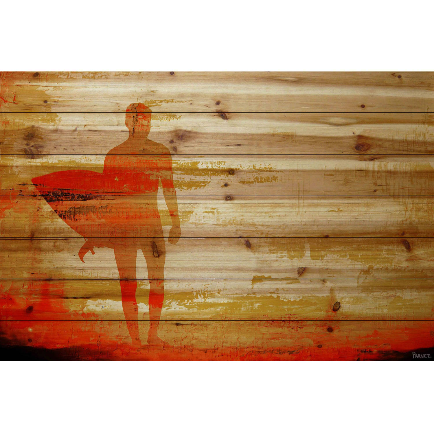 "Dusk Red Surf" Painting Print on Natural Pine Wood