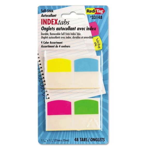 Write-On Index Tabs 1/5-Cut Assorted Colors 1.06" Wide 48/Pack B33148