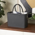thumbnail image 2 of DecMode 17" Black Leather Handmade Box Style Single Slot Magazine Holder with Arched Handles, 2 of 9