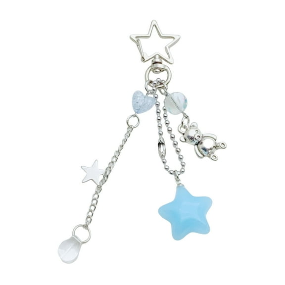AOOOWER Fashionable Star and Bear Keychain Sweet Beaded Charm Pendant Keyring Handmade Acrylic Alloy Accessory for Bags Purse
