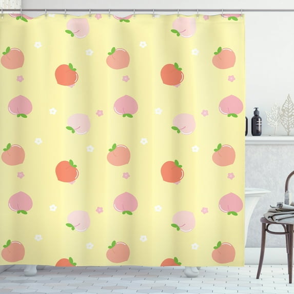 Ambesonne Peach Colors Shower Curtain, Fruit with Blossom, 69"Wx84"L, Pale Yellow Peach Salmon