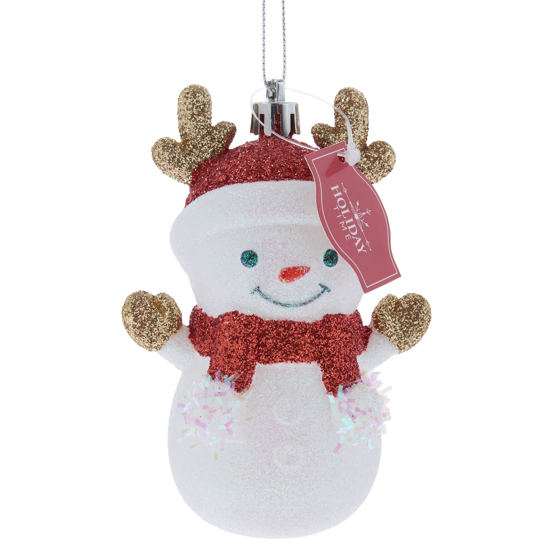 Red and White Glitter Snowman with Antlers Christmas Ornament, 4.3", by Holiday Time