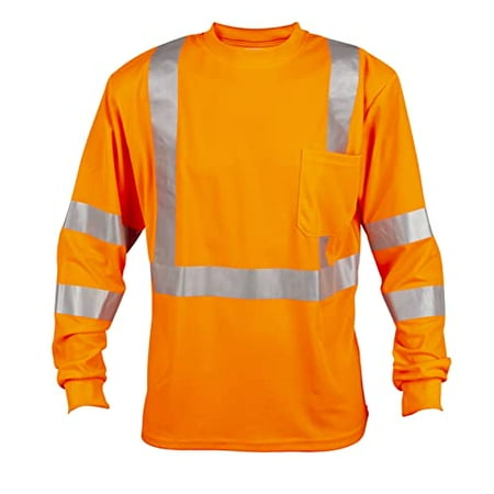 

10-Pack of Cordova V5105XL Cor-Brite Type R Class III Orange Birdseye Mesh T-Shirt Long Sleeves Chest Pocket 2-Inch Silver Reflective Tape 5X-Large