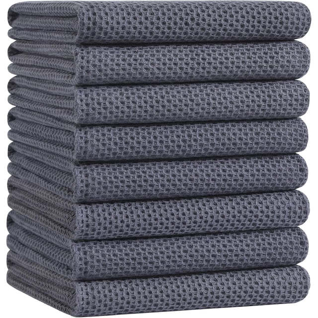 Toallas Algodón Tejido Waffle Absorbentes Suaves Secado Rápido Cocina Limpieza Hogar Gris Oscuro Pack 8