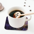 thumbnail image 5 of Lsque Purple Flower Lazy Cat Pattern 4" Drink Coasters Set of 4, PVC Leather Absorbent Coasters, Table Coaster Set Decorative Coffee Cup Coasters Housewarming Gift -Square, 5 of 6