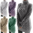 thumbnail image 2 of Women Fall Cable Knit Chunky Long Sleeve Oversized Turtleneck Pullover Short Sweater Dresses, 2 of 3