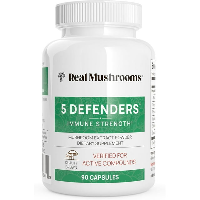 Real Mushrooms 5 Defenders (Immune Strength) | 1,000 Mg | 45 Servings | 90 Capsules