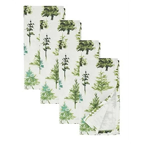 Fennco Styles Winter Forest Trees Christmas Cloth Napkins 20" W x 20" L, Set of 4 - Green Festive Dinner Napkins for Home, Dining Room, Holiday Décor, Banquets, Holiday and Special Events