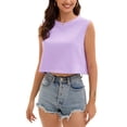 thumbnail image 1 of ATHLECHIC Camiseta sin mangas básica de cuello redondo para mujer L Lila, 1 of 1