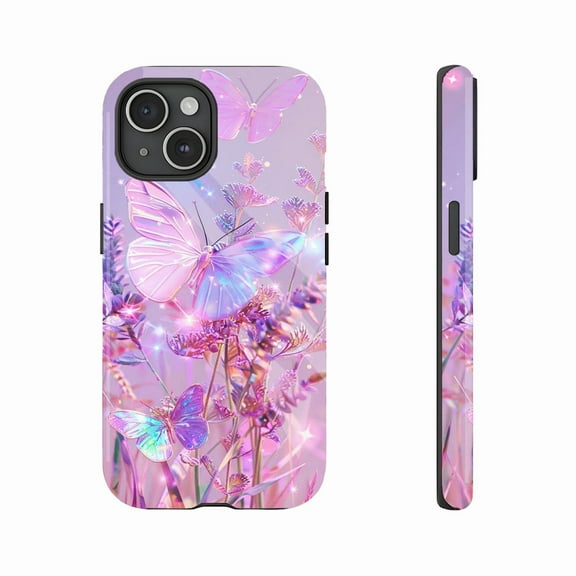 Pastel Butterfly Glitter Phone Case for Women, Sparkling Floral Design, Shockproof Clear Case, Compatible with iPhone 11/12/13/14/15/16 (Pro Max/Plus) – Perfect for Spring or Mother's Day!