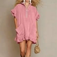 thumbnail image 7 of Smsaxvxz Summer Dresses for Women Fashion Solid V Neck Ruffle Short Sleeve Casual Loose Pocket T-Shirt Dress Pink M, 7 of 7