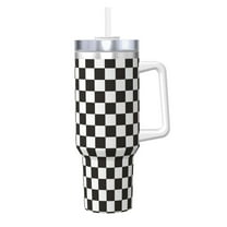 KLL Black and White Checkerboard Print 40oz Stainless Steel Insulated Car Cup Coffee Mug with Spillproof Lid - Keep Your Drink Hot or Cold on the Go
