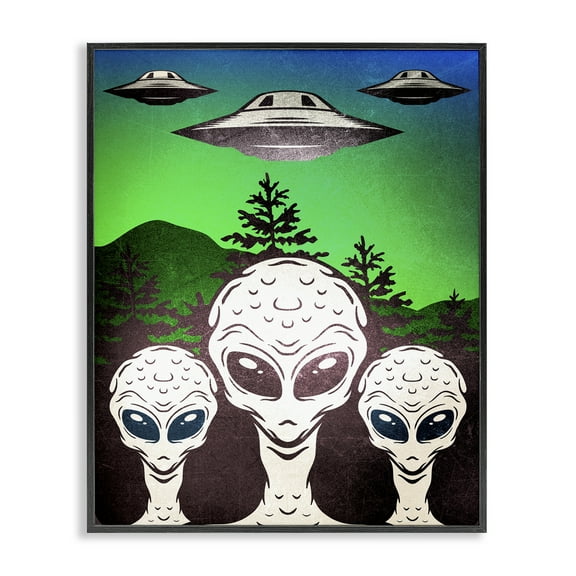 Stupell Industries Vintage Aliens & UFO Fantasy & Sci-Fi Painting Black Framed Art Print Wall Art, 11 x 14