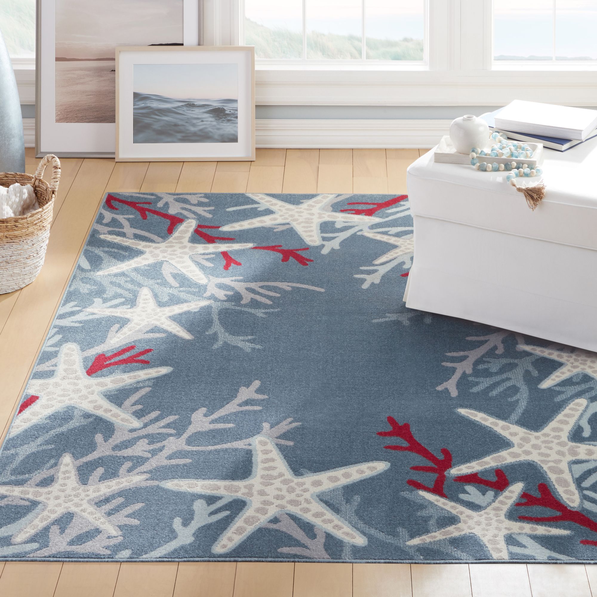Home Dynamix Marine Coral Coastal Starfish Indoor/Outdoor Area Rug, Navy Blue/Ivory , 7'10"x10'2"