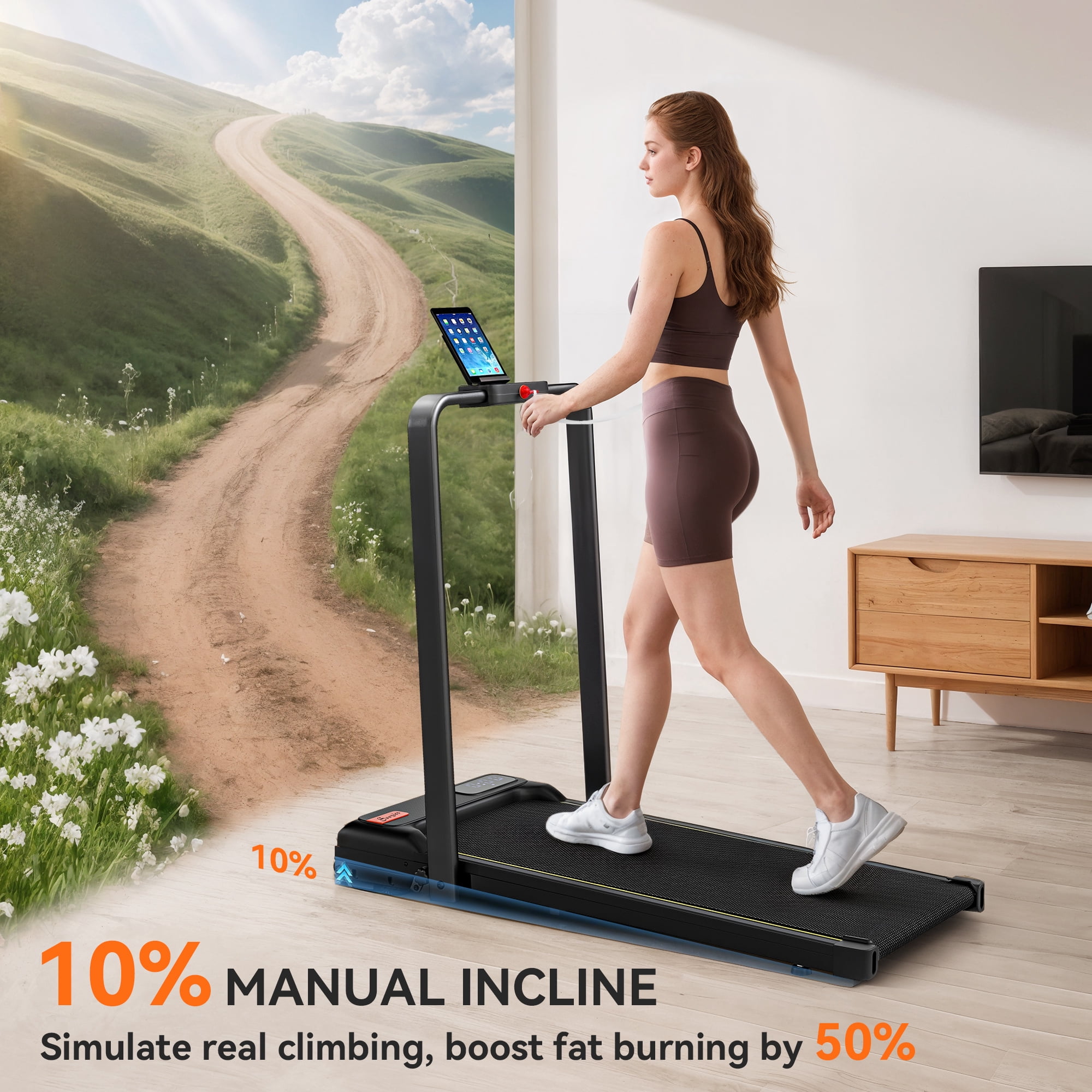 Soozier Walking Pad Treadmill, 0.6–6.2mph Foldable Under Desk Treadmill with Incline, Handle Bar, Wheels, LED Display and Remote Control