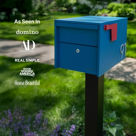 Adoorn Lockable Post Mount Mailbox | Small (Aegean Sea), Size 12 x 12 x 18.5 (HxWxD) Anti-Theft Locking Mailbox with 2 Keys, Modern Mailbox with Flag, Weatherproof Mailboxes for Outside (See the picture for the color)
