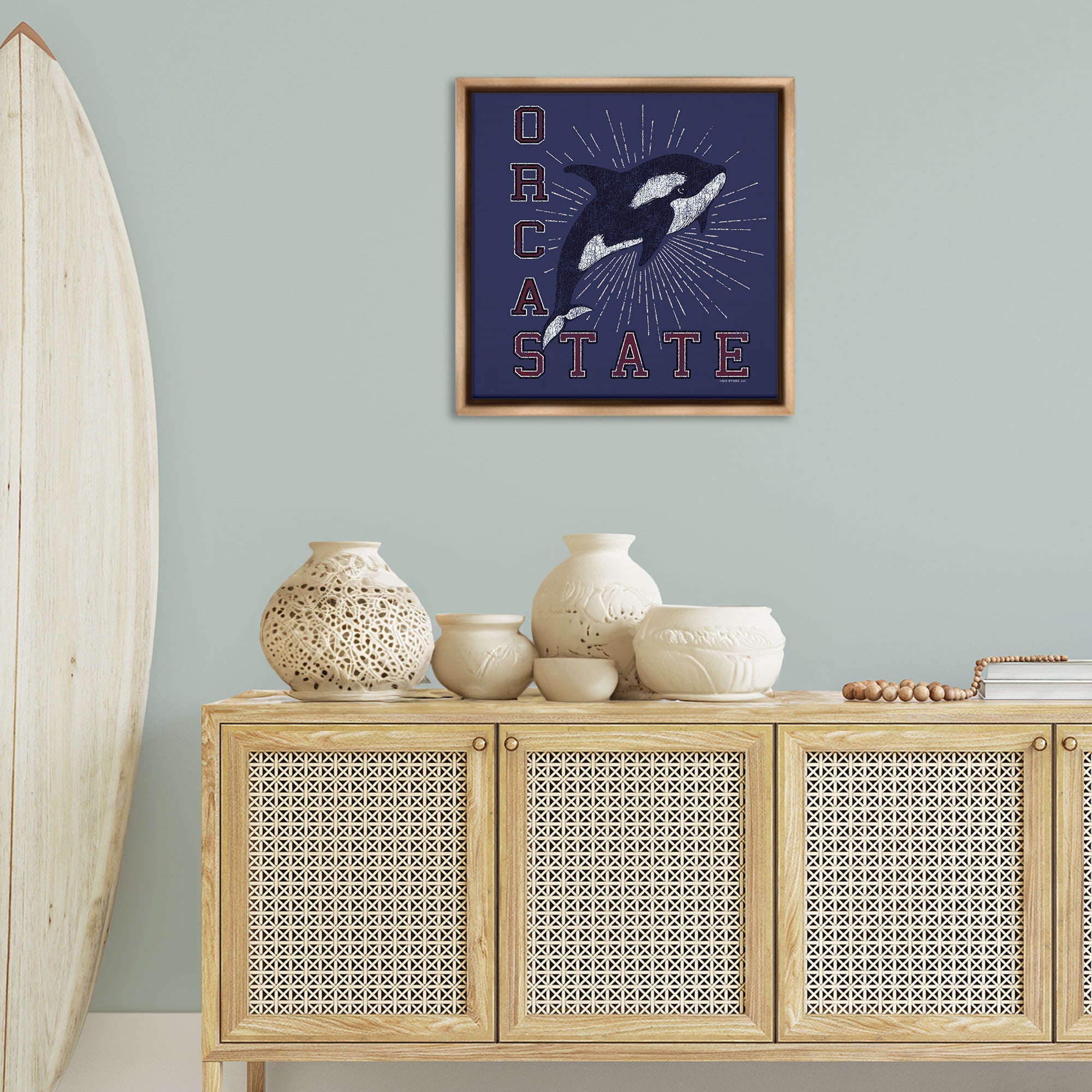 Stupell Industries Orca State Varsity Animals Painting Brown Floater Framed Canvas Art Print Wall Art, 25 x 25