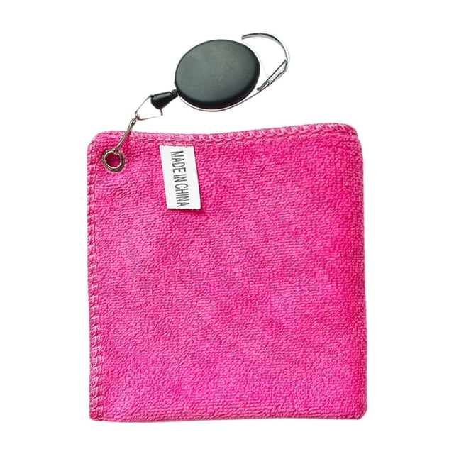 Toalla de pelota de golf con clip, toalla de limpieza cuadrada portátil con clip, pelota de golf Rosa roja