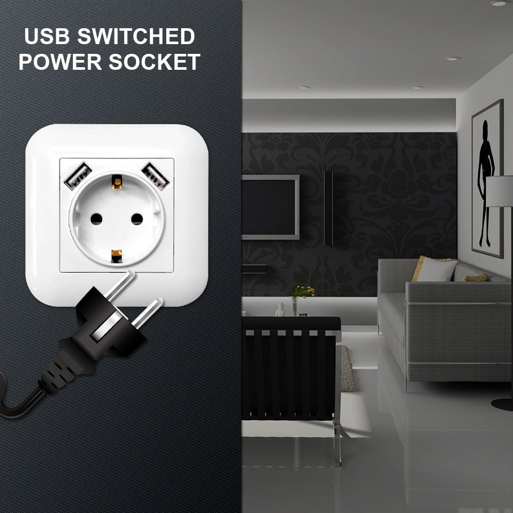 16A 250V Cube 2 USB Ports Power Strip Charging Dock EU Plug Electrical Socket 