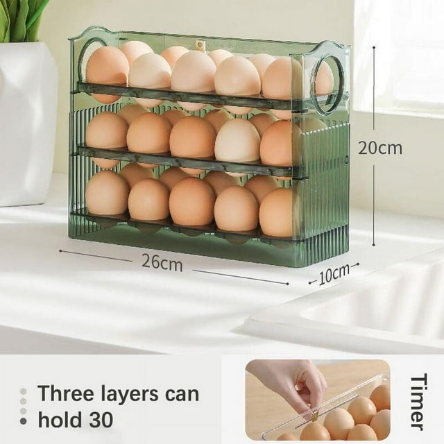 Auto Flip Egg Organizer 3-Tier Egg Holder Storage 30 Count Egg Storage