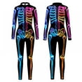 thumbnail image 3 of Combinaison Moulante d'Halloween pour Femmes à Manches Longues, Justaucorps à Imprimé Squelette Fluorescent 3D, 3 of 8