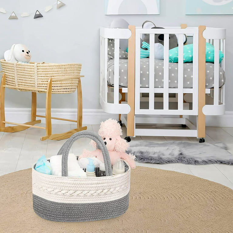 luxury little Diaper Caddy Organizer, Large Cotton Rope Nursery Basket,  Changing Table Baby Diaper Storage Portable Car Organizer with Removable
