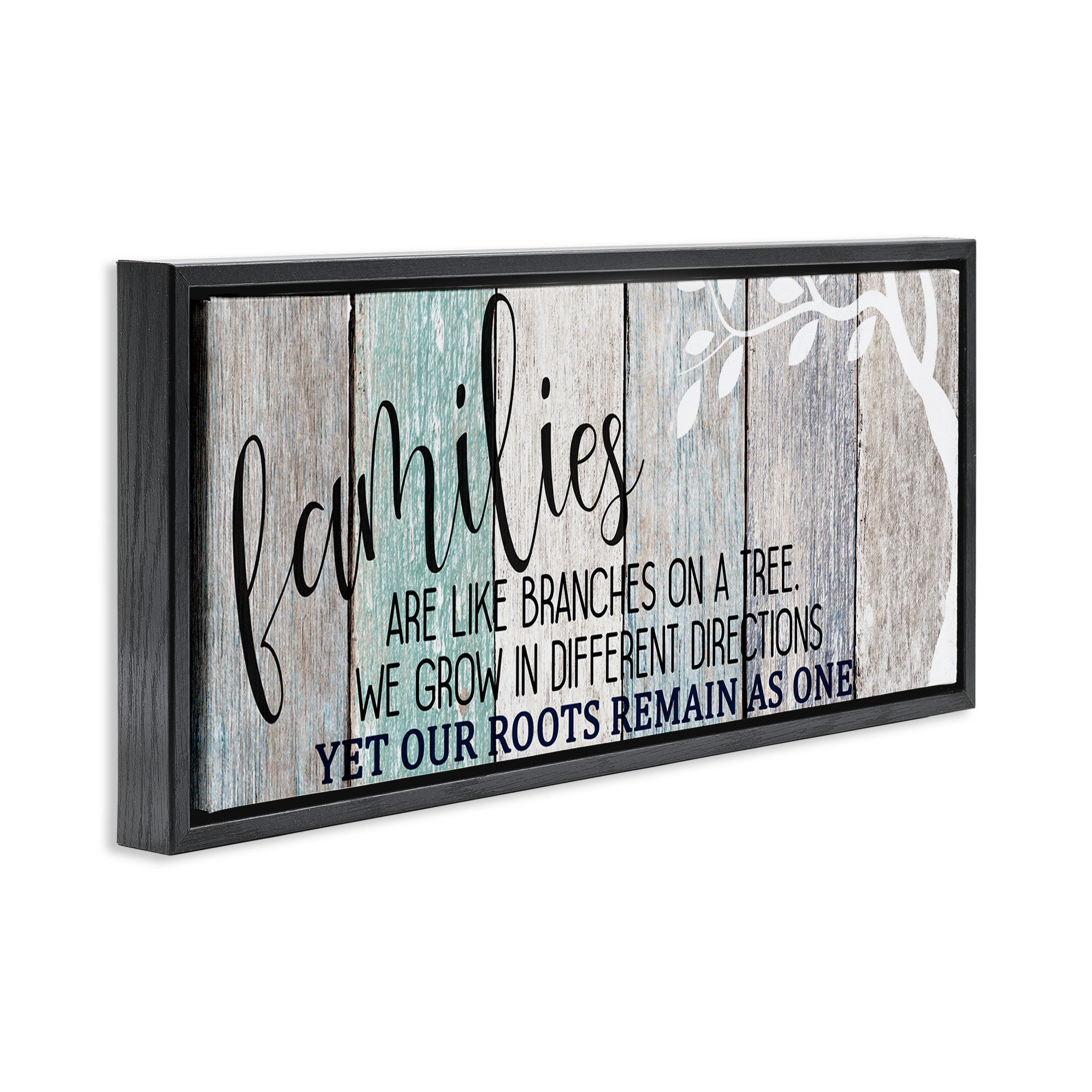 Stupell Industries Inspirational Families are Branches Quote Typography Painting Black Floater Framed Canvas Art Print Wall Art, 25 x 11