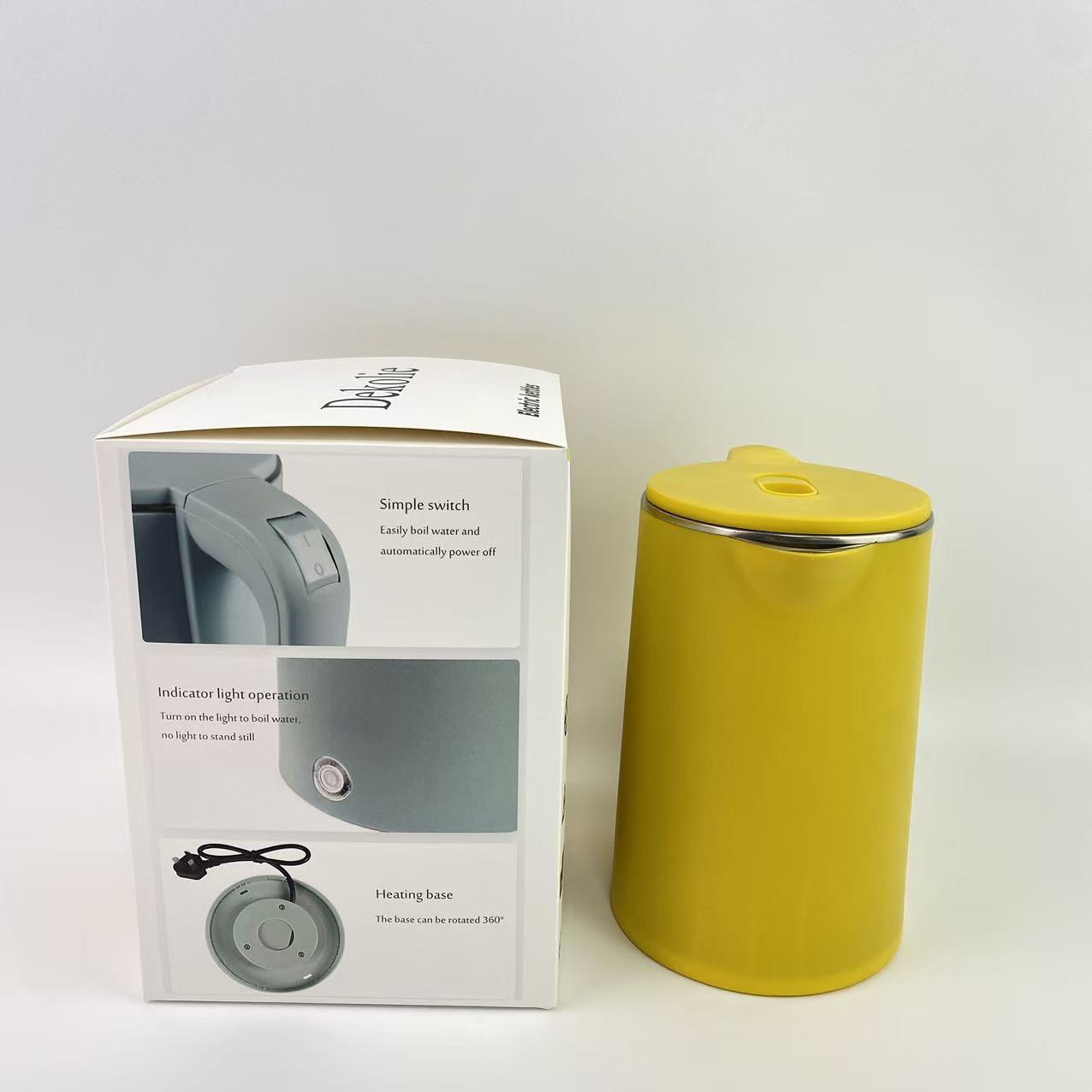 Dekolie Electric kettles, 0.8L Portable Travel Tea Kettle Stainless Steel Double Layer Hot Water Cordless BPA-Free, 600 W Boil-Dry Protection Boiler and Heater