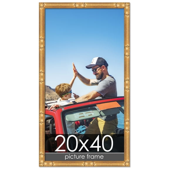 20x40 Gold Thin Bamboo Picture Frame - UV Acrylic, Foam Board Backing, Hanging Hardware
