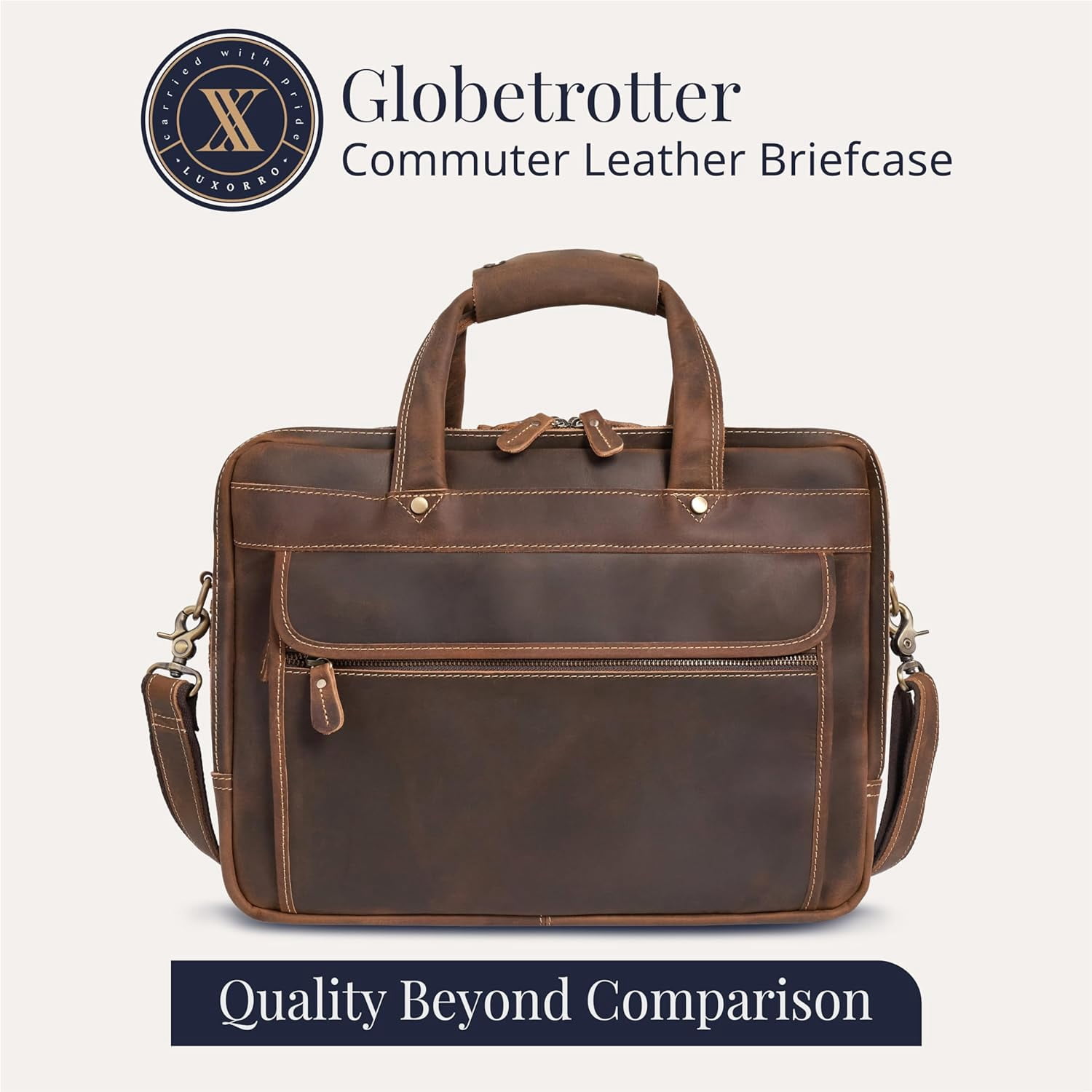 Full Grain Leather Briefcase for Men, Handcrafted, Fits 15.6" Laptop - Dark Brown