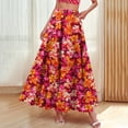 thumbnail image 5 of YueHuiYing Women's Printed High-Waisted Retro Bohemian Elastic-Waist Pocketed Maxi Skirt with Ruffled Hem and A-line Silhouette, 5 of 9