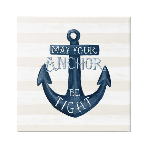 Stupell Industries Striped Anchor Phrase Nautical Beach Illustration Graphic Art Gallery Wrapped Canvas Print Wall Art, Design by Raquel Maciel
