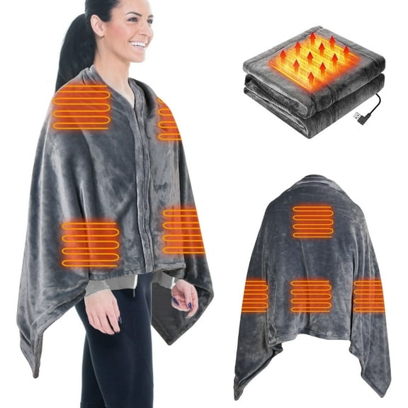 Wondba & 59"x31" Cordless Heated Blanket Battery Operated Portable Electric Heated Shawl 3 Temp Wearable Heating Blanket for Indoor Outdoor