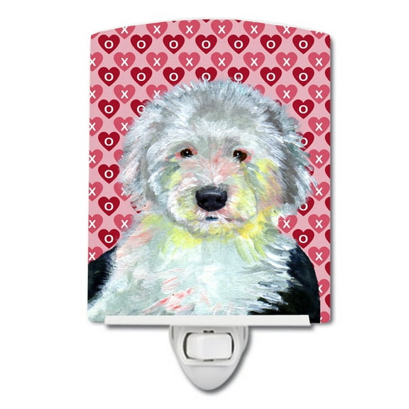 Caroline's Treasures LH9171CNL Old English Sheepdog Hearts Love and Valentine's Day Portrait Ceramic Night Light,