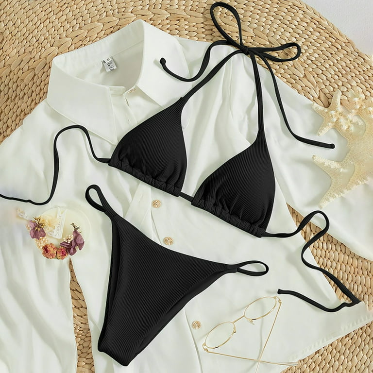 Bikini Sets for Women Halter,Women's Halter Triangle Bikini Set Solid  Brazilian Cheeky Bathing Suits 2 Piece Swimsuits 
