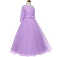 thumbnail image 4 of FYMNSI Girls Dresses Toddler Kids Lace 3/4 Sleeves Floral Princess Dress Wedding Party Formal Evening Long Gown 5-6 Years Light Purple, 4 of 7
