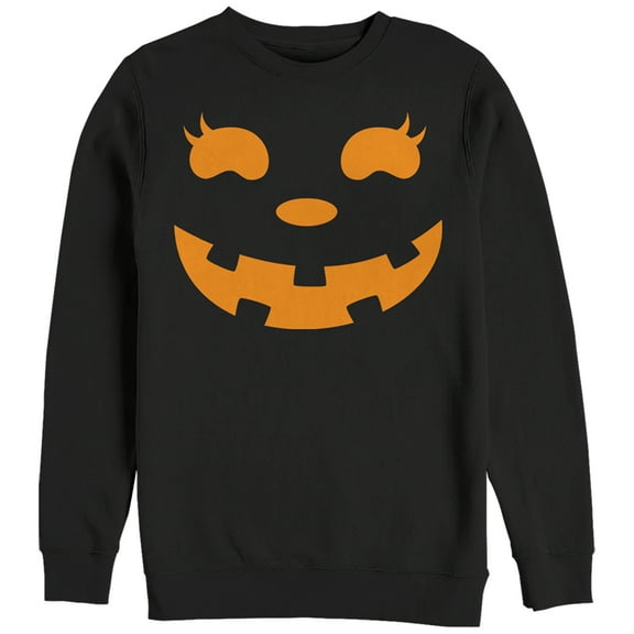 Women's CHIN UP Halloween Jack o' Lantern Face  Sweatshirt Black Large