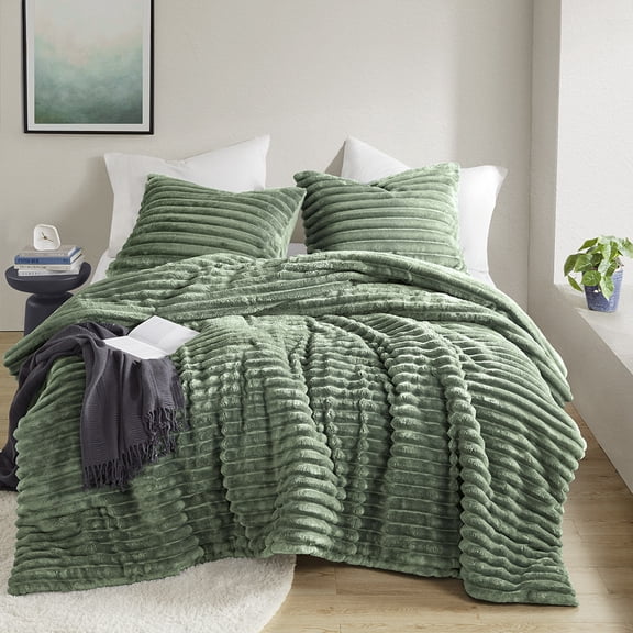 Gracie Mills Zaria Fluffy Ribbed Plush Comforter Set Bedding Set Textured