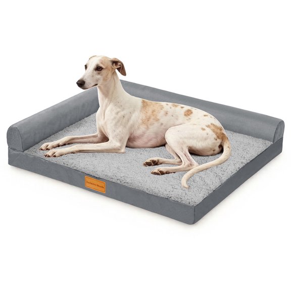 Exclusivo Mezcla L-shaped Pet Couch Bed with Removable and Washable Cover, Orthopedic Dog Bed for Large Dogs with Non-Slip Bottom, 42"X28", Grey