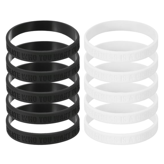 Uxcell 10Pcs Greatness Is A Choice Motivational Wristbands, Personalized Bands with Text Silicone Wristbands Custom Rubber Bracelets for Fitness Workouts Exercise, Black/White