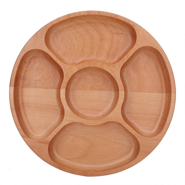 Plato dividido de madera, plato dividido redondo para alimentos con forma redonda de madera, plato dividido para aperitivos, diseño de última generación Jadeshay A