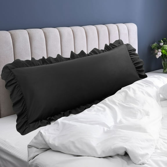 PiccoCasa Microfiber Ruffle Body Pillowcases with Envelope Black 20"x48"
